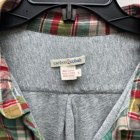 Carbon2Cobalt Shirt Mens Large Green Red Plaid Button Up Flannel Pocket Comfort - Picture 7 of 12